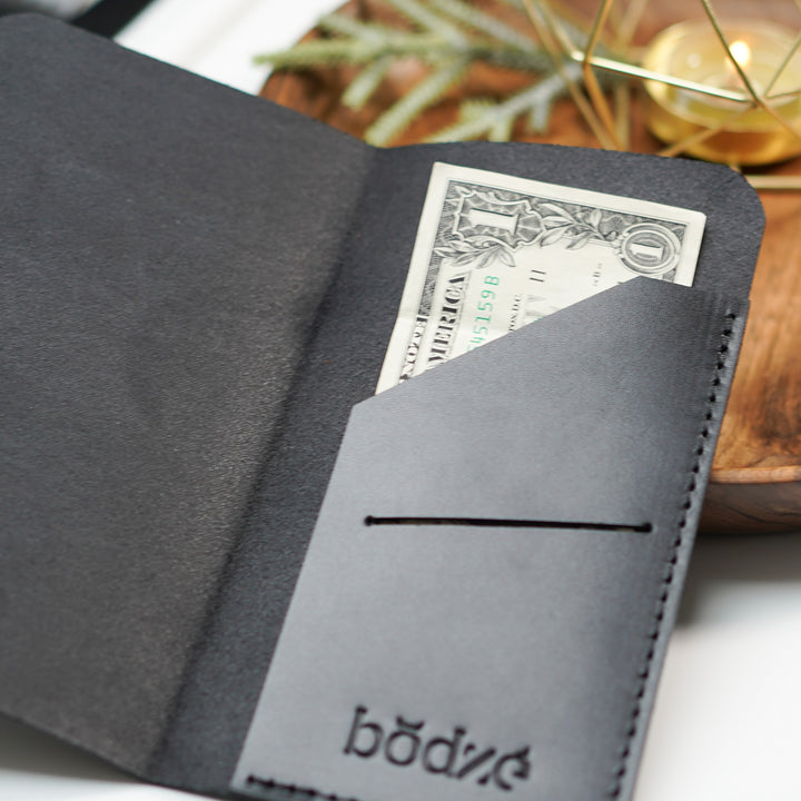 Black Leather Check Presenter: Restaurant Bill Holder with Custom Embossing