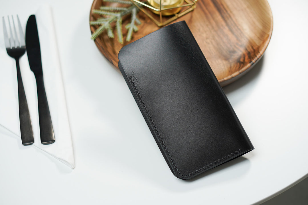 Black Leather Check Presenter: Restaurant Bill Holder with Custom Embossing