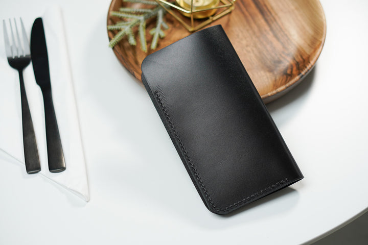 Black Leather Check Presenter: Restaurant Bill Holder with Custom Embossing