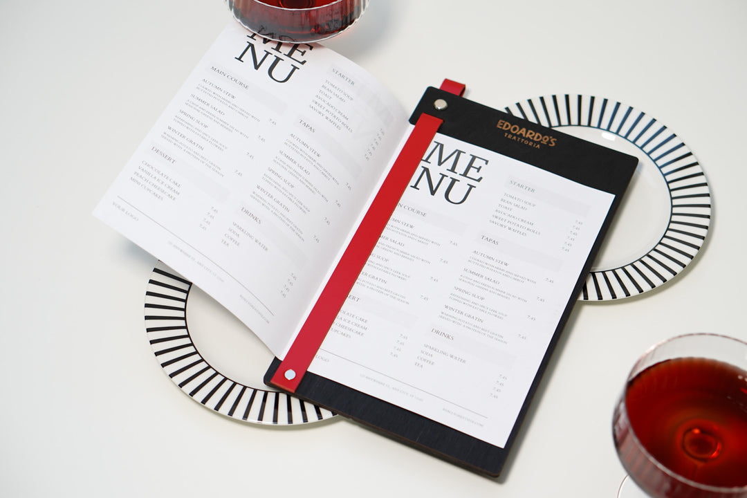 Engraved Wooden Menu Holder with Leather Strap