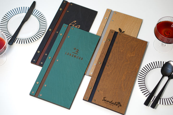 Personalized Wood Menu Cover: Logo Embossed Restaurant Menu