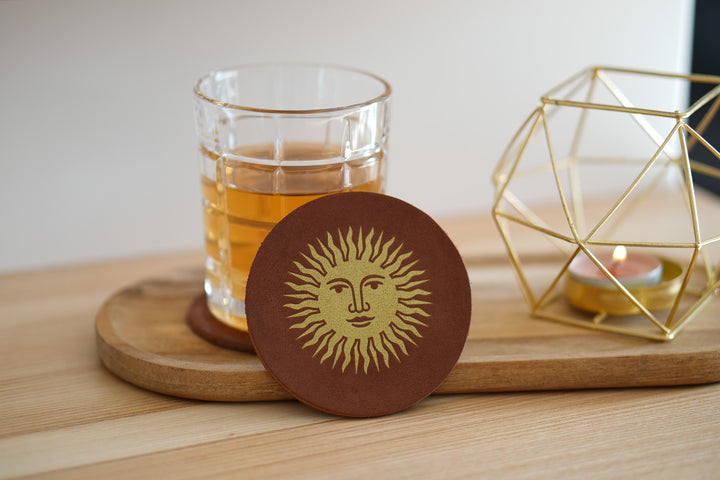 Debossed Leather Coaster Set: Custom Drink Coasters
