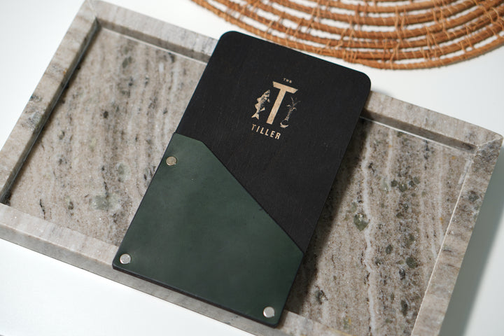 Personalized Wood & Leather Restaurant Check Presenter: Custom Bill Holder