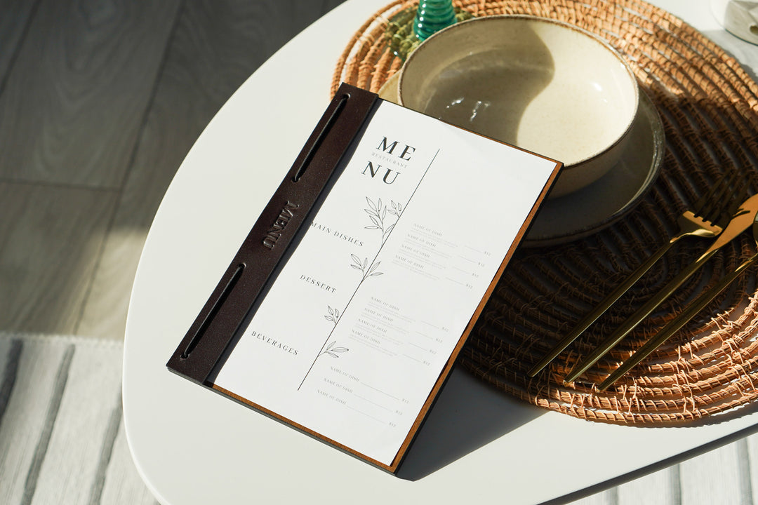 Leather Menu board: Wooden Restaurant Menu, Custom Logo