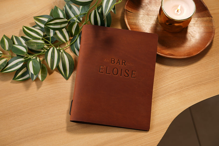 Vintage Leather Restaurant MenuFolder, Cafe Menu with Elastic Band