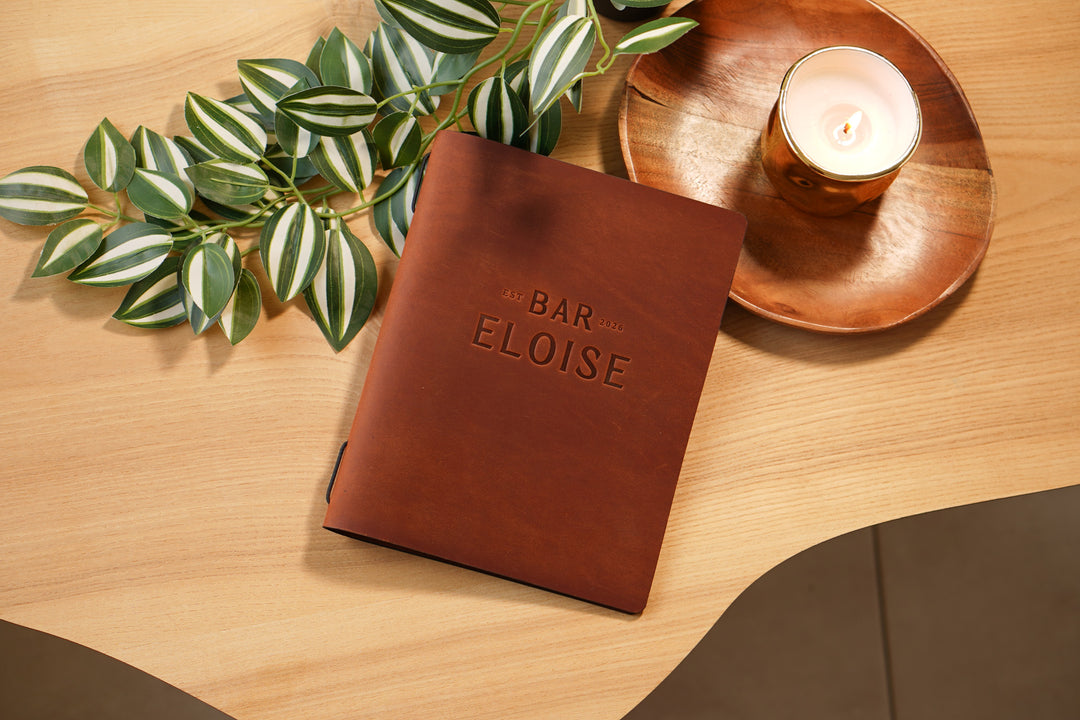 Vintage Leather Restaurant MenuFolder, Cafe Menu with Elastic Band