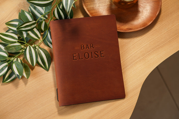 Vintage Leather Restaurant MenuFolder, Cafe Menu with Elastic Band