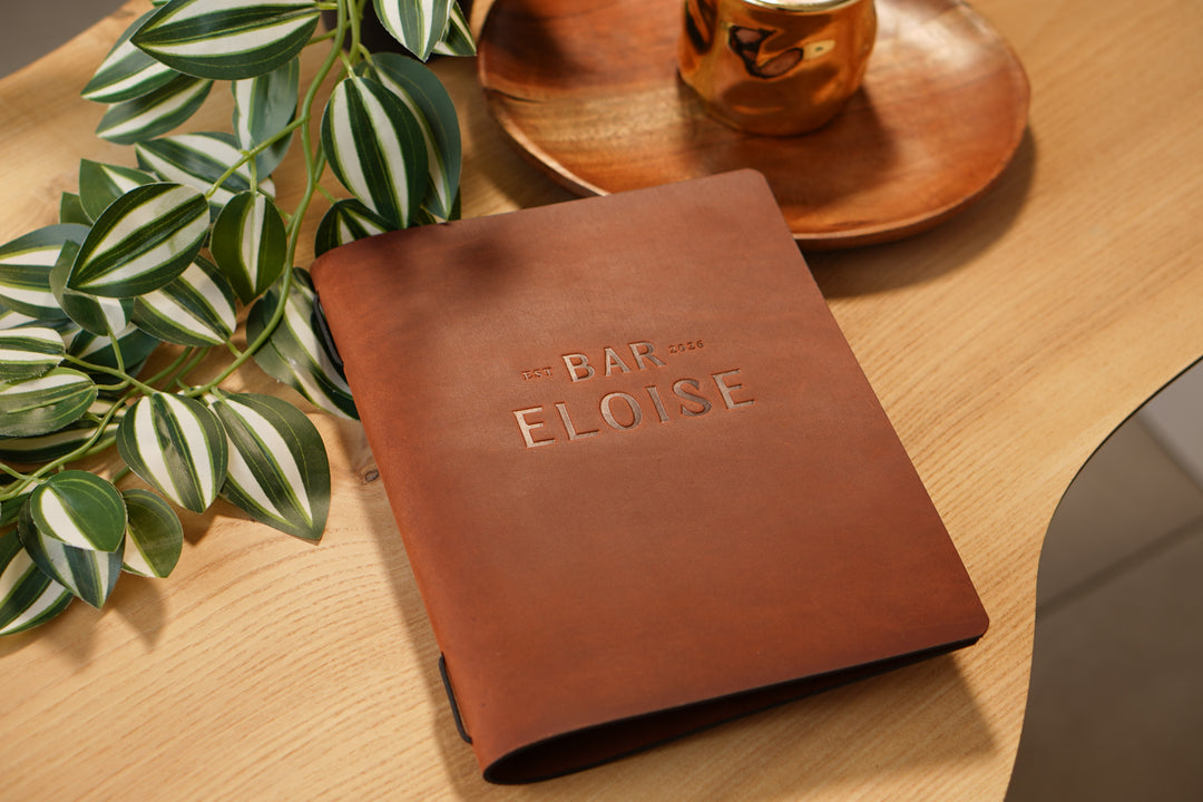 Vintage Leather Restaurant MenuFolder, Cafe Menu with Elastic Band