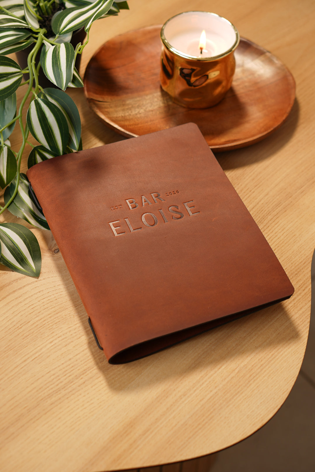 Vintage Leather Restaurant MenuFolder, Cafe Menu with Elastic Band