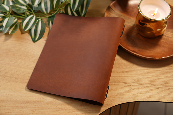 Vintage Leather Restaurant MenuFolder, Cafe Menu with Elastic Band