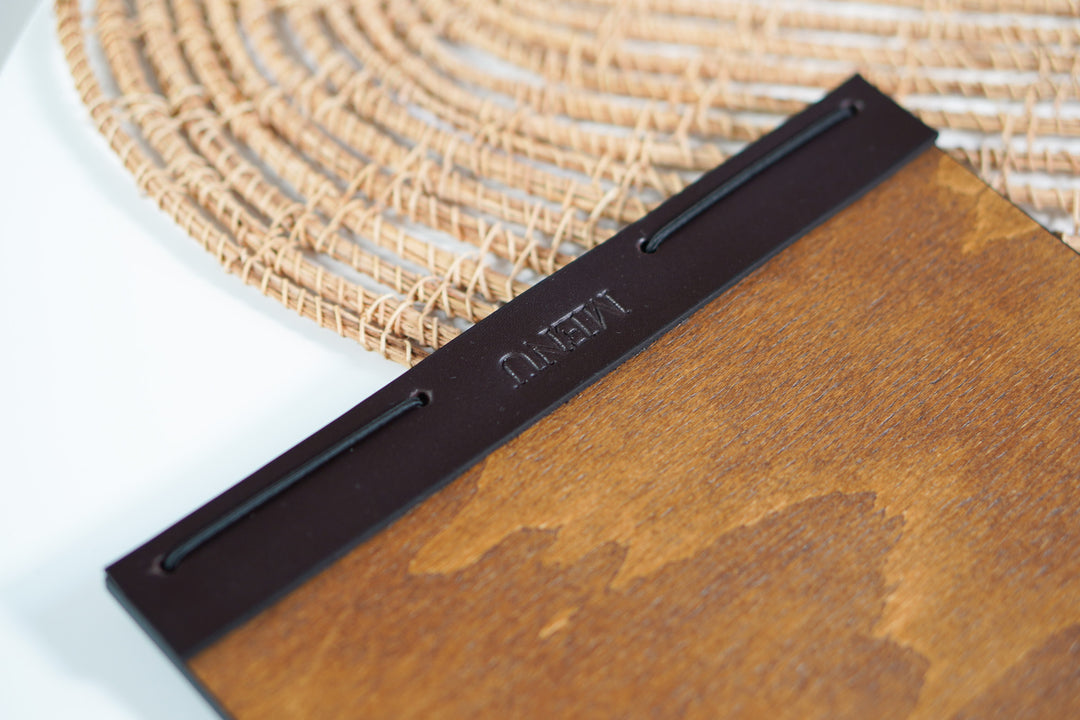 Leather Menu board: Wooden Restaurant Menu, Custom Logo