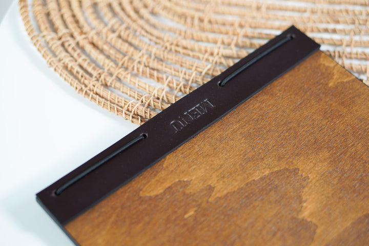 Leather Menu board: Wooden Restaurant Menu, Custom Logo