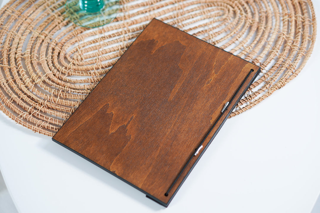 Leather Menu board: Wooden Restaurant Menu, Custom Logo