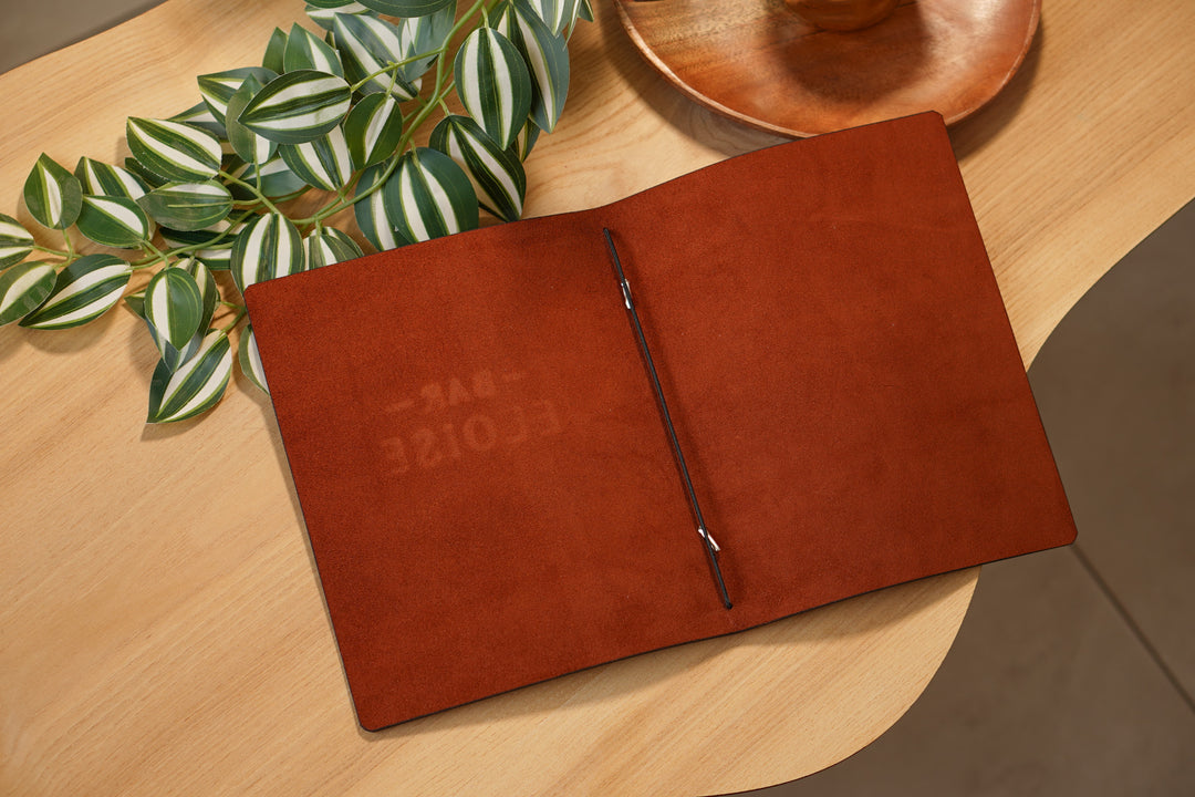 Vintage Leather Restaurant MenuFolder, Cafe Menu with Elastic Band