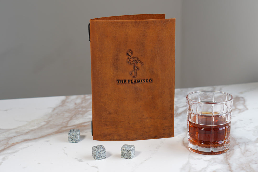 Distressed Leather Restaurant Menu Cover, Personalised Menu Holder, Custom Logo, Embossed Folder, Cafe Bar