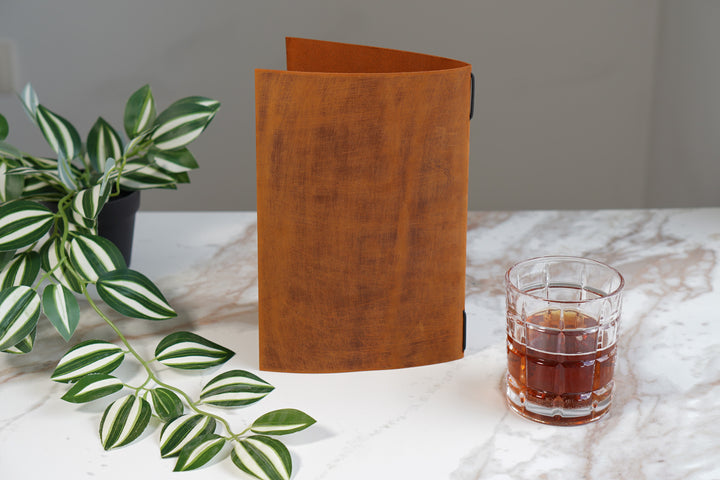 Distressed Leather Restaurant Menu Cover, Personalised Menu Holder, Custom Logo, Embossed Folder, Cafe Bar