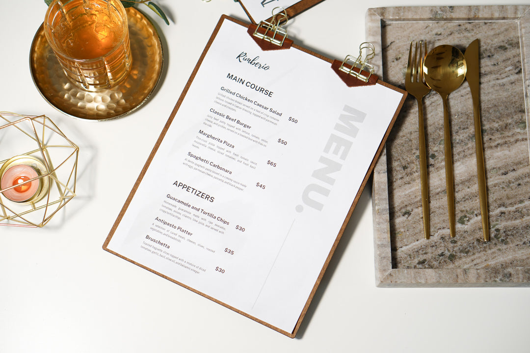 Custom Logo Wooden Menu Board with Leather Clip
