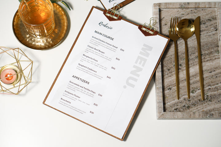 Custom Logo Wooden Menu Board with Leather Clip