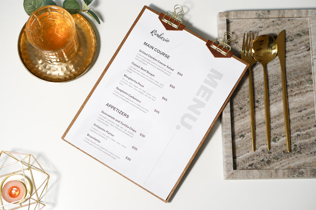 Custom Logo Wooden Menu Board with Leather Clip