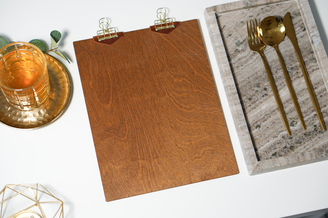 Custom Logo Wooden Menu Board with Leather Clip