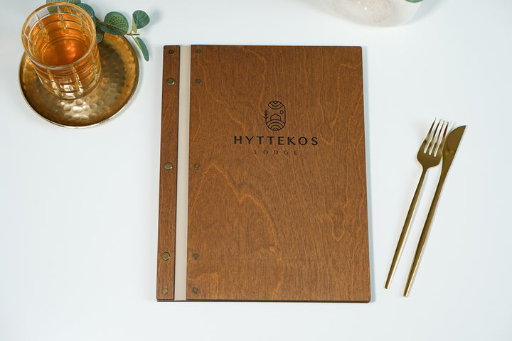 Customizable Wood Menu Cover: Restaurant Menu Folder with Logo
