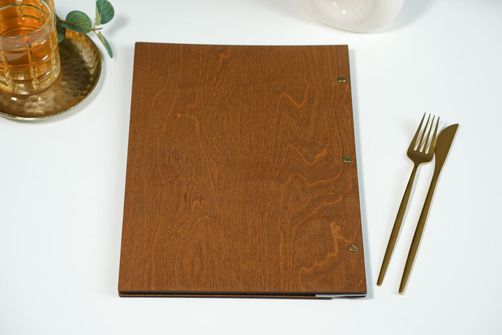 Customizable Wood Menu Cover: Restaurant Menu Folder with Logo