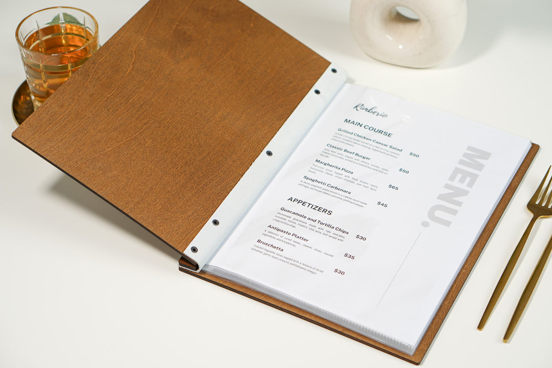 Customizable Wood Menu Cover: Restaurant Menu Folder with Logo