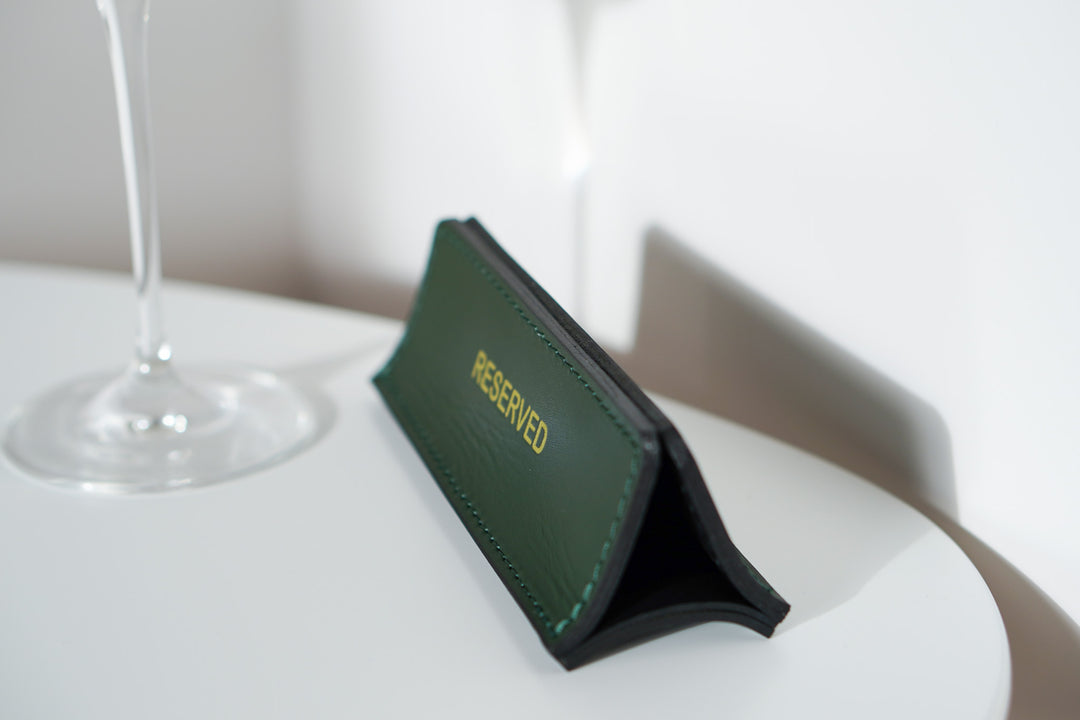 Leather Reserved Table Sign: Restaurant Wedding Decor