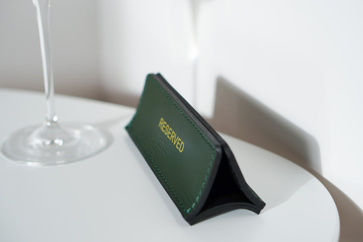 Leather Reserved Table Sign: Restaurant Wedding Decor