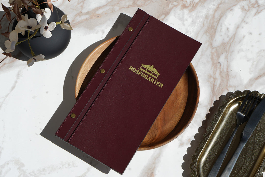 Wood and Leather Wine Menu, Custom Leather Menu Cover