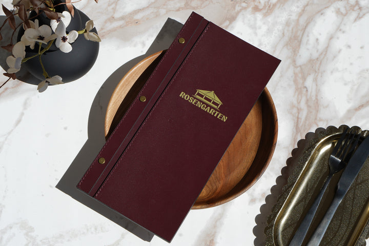 Wood and Leather Wine Menu, Custom Leather Menu Cover