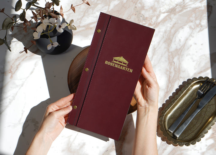 Wood and Leather Wine Menu, Custom Leather Menu Cover