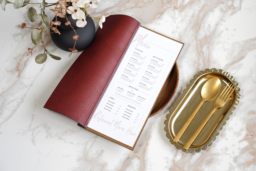Wood and Leather Wine Menu, Custom Leather Menu Cover