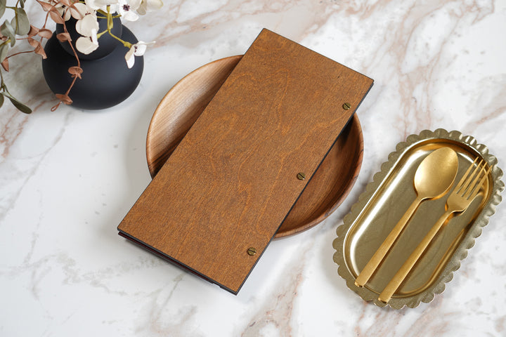 Wood and Leather Wine Menu, Custom Leather Menu Cover