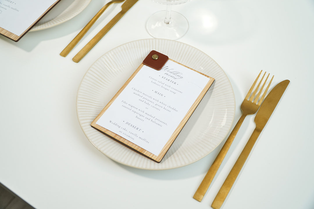 Customizable Wooden Menu Board: Ashwood with Leather Accent
