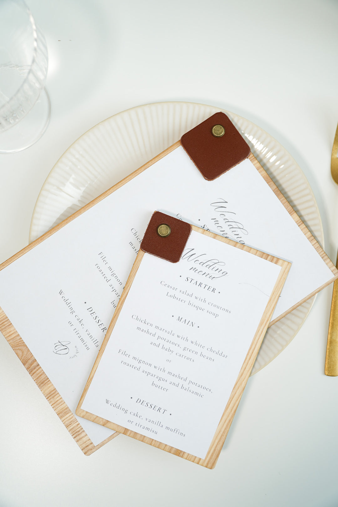 Customizable Wooden Menu Board: Ashwood with Leather Accent