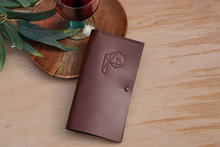 Brown Leather Bill Holder: Embossed Check Presenter for Restaurant