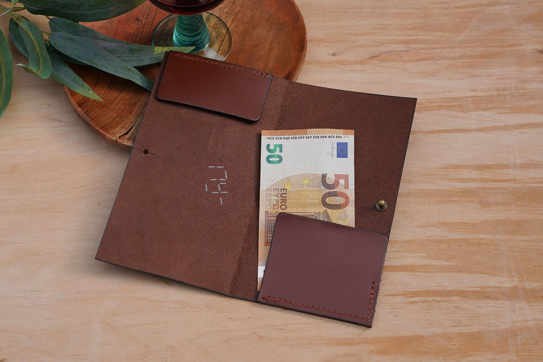 Brown Leather Bill Holder: Embossed Check Presenter for Restaurant