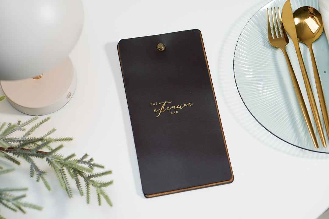 Custom Leather Menu Cover: Wooden Restaurant Menu Folder