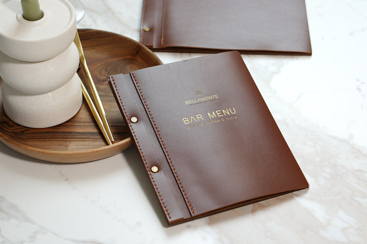 Custom Leather Menu Board: Engraved Wood Restaurant Menu