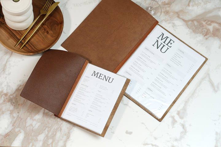 Custom Leather Menu Board: Engraved Wood Restaurant Menu