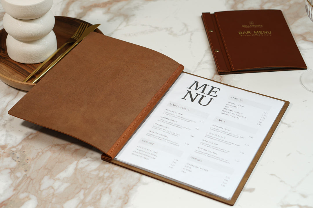 Custom Leather Menu Board: Engraved Wood Restaurant Menu