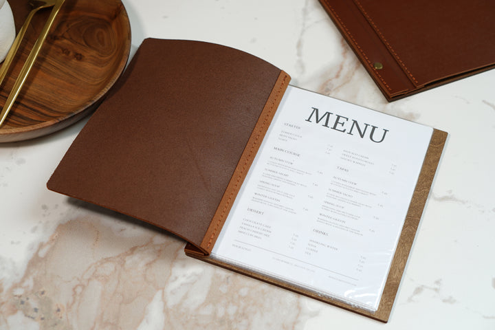 Custom Leather Menu Board: Engraved Wood Restaurant Menu