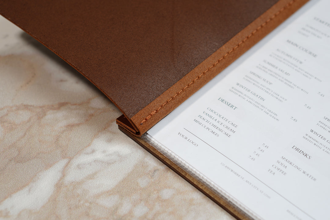 Custom Leather Menu Board: Engraved Wood Restaurant Menu