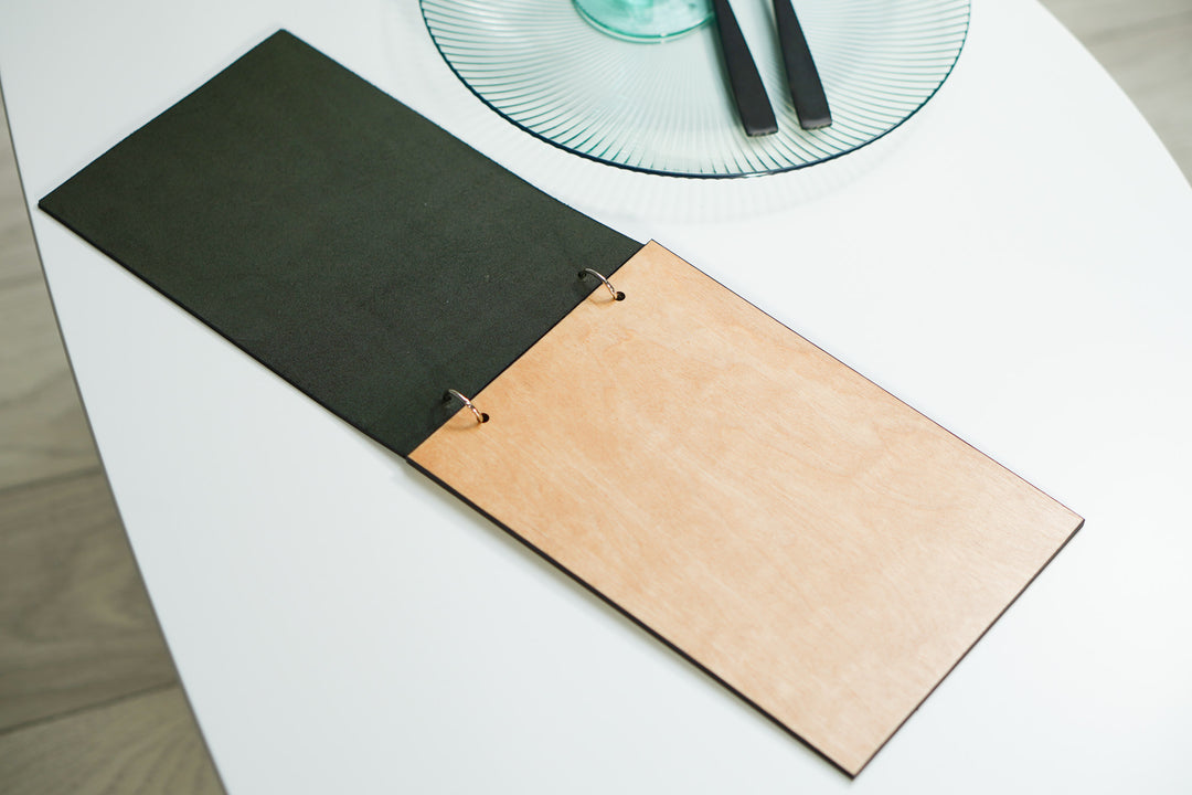 Custom Leather Menu Cover: Wooden Restaurant Menu Holder