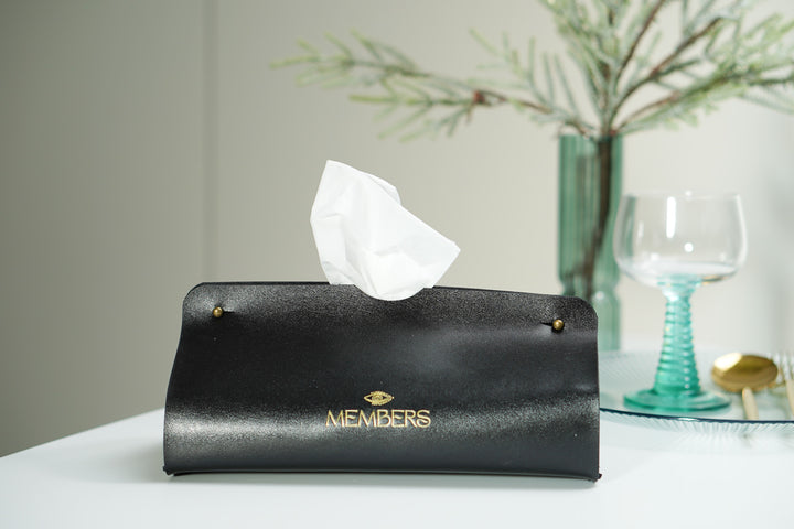 Luxury Black Leather Tissue Box Cover with Logo