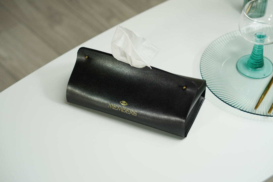 Luxury Black Leather Tissue Box Cover with Logo