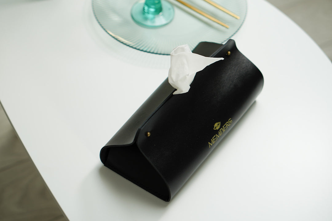 Luxury Black Leather Tissue Box Cover with Logo