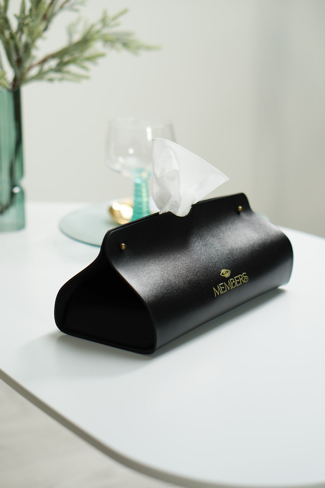 Luxury Black Leather Tissue Box Cover with Logo