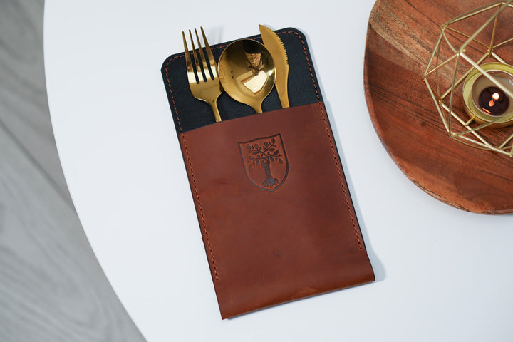 Personalized Leather Cutlery Pouch: Vintage Cutlery Organizer